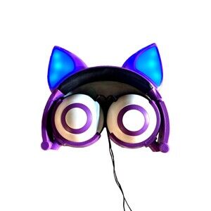 Cat Ear Headphones Led Light Up 2 Modes Purple - Wired Tested